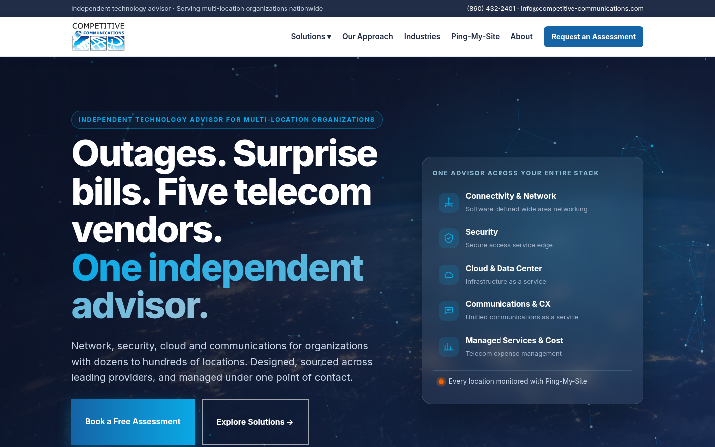Homepage of competitive-communications.com, designed and built by AI Business Intelligence